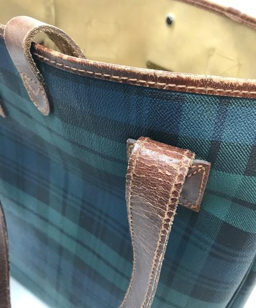 POLO RALPH LAUREN（ポロ・ラルフローレン）POLO RALPH LAUREN (ポロ・ラルフローレン) ヴィンテージチェックトートバッグ ネイビー×グリーン サイズ:実寸参照の古着・服飾アイテム