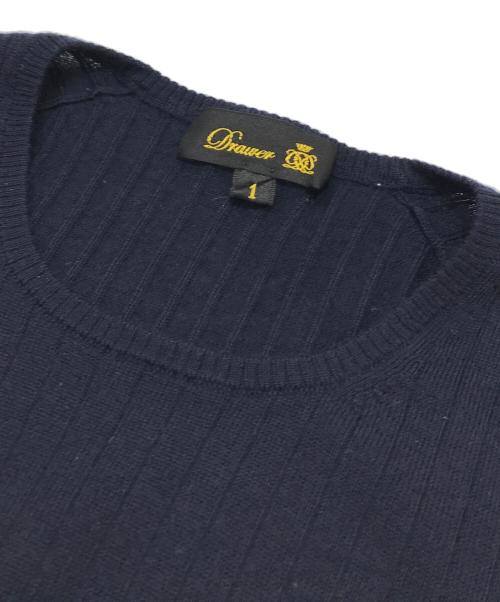 DRAWER（ドゥロワー）Drawer (ドゥロワー) 18G カシミヤシルクリブクルーネックニット ネイビー サイズ:FREEの古着・服飾アイテム