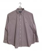 POLO RALPH LAURENポロ・ラルフローレン）の古着「ボタンダウンシャツ　チェックシャツ　長袖シャツ　ワンポイント刺繍　オーバーサイズ」｜レッド×ネイビー