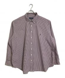 POLO RALPH LAUREN（ポロ・ラルフローレン）の古着「ボタンダウンシャツ　チェックシャツ　長袖シャツ　ワンポイント刺繍　オーバーサイズ」｜レッド×ネイビー