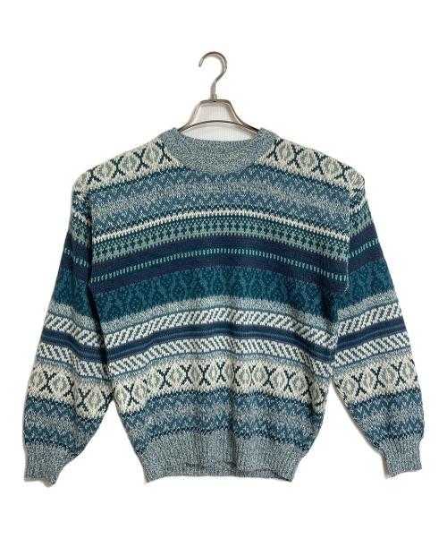 Sears（シアーズ）Sears (シアーズ) 【古着】80’Sアクリルニット　長袖ニット　総柄ニット　80年代 ブルー サイズ:Lの古着・服飾アイテム