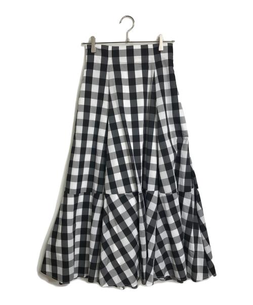 Mystrada（マイストラーダ）Mystrada (マイストラーダ) ギンガムチェックボリュームフレアスカート ホワイト×ブラック サイズ:38 未使用品の古着・服飾アイテム