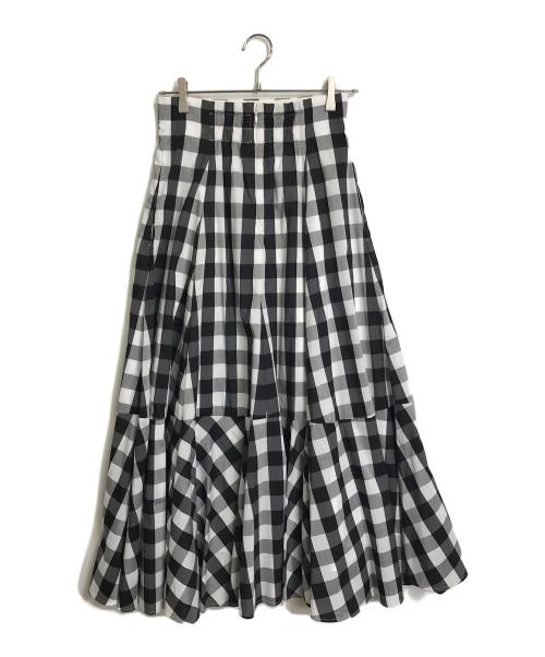 Mystrada（マイストラーダ）Mystrada (マイストラーダ) ギンガムチェックボリュームフレアスカート ホワイト×ブラック サイズ:38 未使用品の古着・服飾アイテム