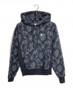 Championチャンピオン）の古着「総柄プルオーバーパーカー　裏起毛パーカー　目あり　リバースウィーブ　総柄」｜ブラック