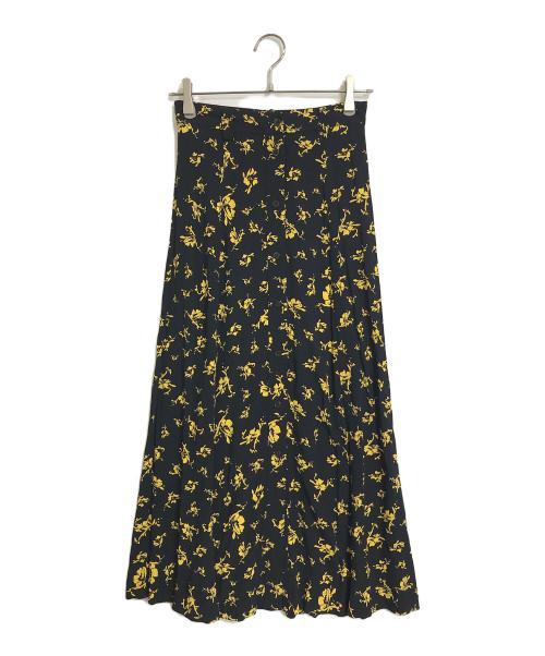 GANNI（ガニー）Ganni (ガニー) フローラルプリントロングスカート　レーヨンロングスカート　花柄 ブラック×イエロー サイズ:34の古着・服飾アイテム