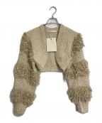 LEINWANDEラインヴァンド）の古着「ツイードフリンジカーディガン　デザインカーディガン　ボリュームニットカーディガン」｜ベージュ