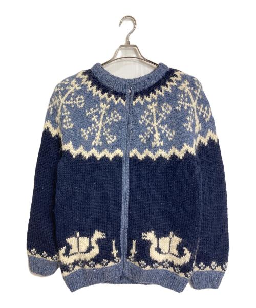 THE HANDKNITTING（ザハンドニッティング）THE HANDKNITTING (ザハンドニッティング) 【古着】ダブルジップニットジャケット　アウター　カーディガン　アイスランド製 ブルー サイズ:実寸参照の古着・服飾アイテム