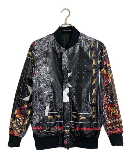 yoshio kubo（ヨシオクボ）yoshio kubo (ヨシオクボ) MA-1ジャケット スカーフ柄 リバーシブル ブラック サイズ:2 未使用品の古着・服飾アイテム