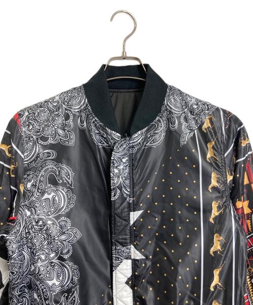 yoshio kubo（ヨシオクボ）yoshio kubo (ヨシオクボ) MA-1ジャケット スカーフ柄 リバーシブル ブラック サイズ:2 未使用品の古着・服飾アイテム