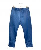 meanswhileミーンズワイル）の古着「裏ボアカラーパンツ　コットンナイロンパンツ　デザインパンツ　日本製」｜ブルー