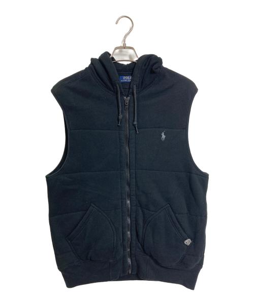 POLO RALPH LAUREN（ポロ・ラルフローレン）POLO RALPH LAUREN (ポロ・ラルフローレン) 裏サーマルフーデッドベスト　ベスト　アウター　ライトアウター　ポニー刺繍 ブラック サイズ:Lの古着・服飾アイテム