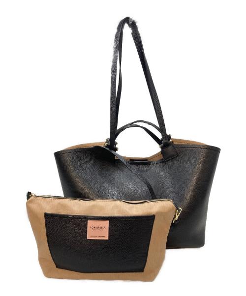 LORISTELLA（ロリステッラ）LORISTELLA (ロリステッラ) レザートートバッグ　レザーショルダーバッグ　2WAYバッグ　leather tote bag  革　鞄　イタリア製 ブラック×ベージュ サイズ:実寸参照の古着・服飾アイテム