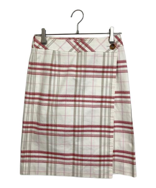 BURBERRY LONDON（バーバリーロンドン）BURBERRY LONDON (バーバリーロンドン) ラップスカート　チェックスカート レッド×ホワイト サイズ:38の古着・服飾アイテム