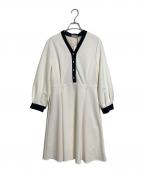 TONALトーナル）の古着「バイカラーパールボタンワンピース ベルト付ワンピース」｜ホワイト