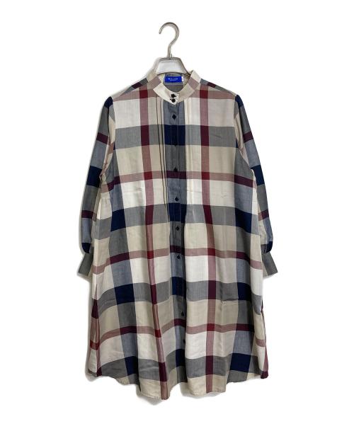 BLUE LABEL CRESTBRIDGE（ブルーレーベルクレストブリッジ）BLUE LABEL CRESTBRIDGE (ブルーレーベルクレストブリッジ) フロントタック スタンドカラーシャツワンピース 長袖ワンピース チェック柄 ノバチェック ベージュ×ネイビー サイズ:36の古着・服飾アイテム