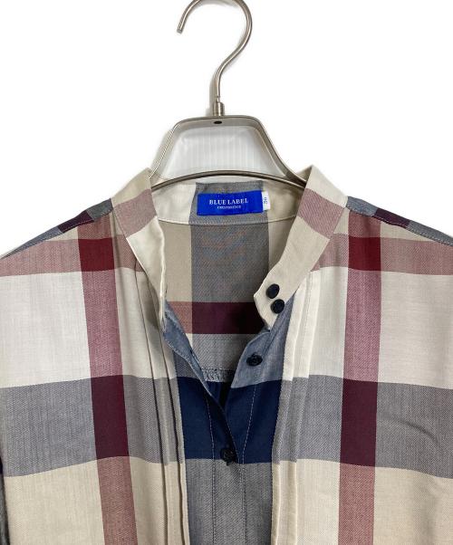 BLUE LABEL CRESTBRIDGE（ブルーレーベルクレストブリッジ）BLUE LABEL CRESTBRIDGE (ブルーレーベルクレストブリッジ) フロントタック スタンドカラーシャツワンピース 長袖ワンピース チェック柄 ノバチェック ベージュ×ネイビー サイズ:36の古着・服飾アイテム