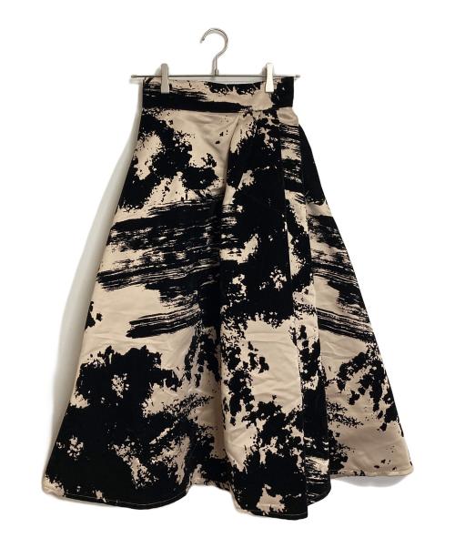 FRAY ID（フレイ アイディー）FRAY ID (フレイ アイディー) シャンブレーフロッキースカート ベージュ×ブラックの古着・服飾アイテム