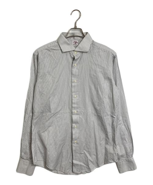 BROOKS BROTHERS（ブルックスブラザーズ）BROOKS BROTHERS (ブルックスブラザーズ) 【古着】makersストライプシャツ 長袖シャツ ボタンシャツ　USA製 グレー×ホワイト サイズ:実寸参照の古着・服飾アイテム