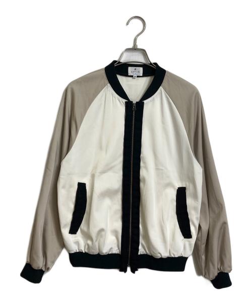 LANVIN en Bleu（ランバンオンブルー）LANVIN en Bleu (ランバンオンブルー) トリムカラーサテンブルゾン ホワイト×ベージュ サイズ:Sの古着・服飾アイテム