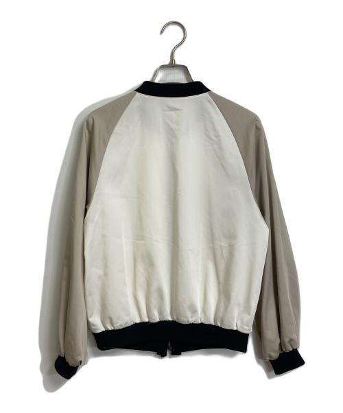 LANVIN en Bleu（ランバンオンブルー）LANVIN en Bleu (ランバンオンブルー) トリムカラーサテンブルゾン ホワイト×ベージュ サイズ:Sの古着・服飾アイテム