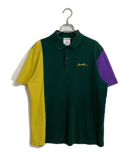 LACOSTE LIVE（ラコステライブ）LACOSTE LIVE (ラコステライブ) カラーブロッキングポロシャツ　コットンポロシャツ グリーン×イエロー×パープル サイズ:Sの古着・服飾アイテム
