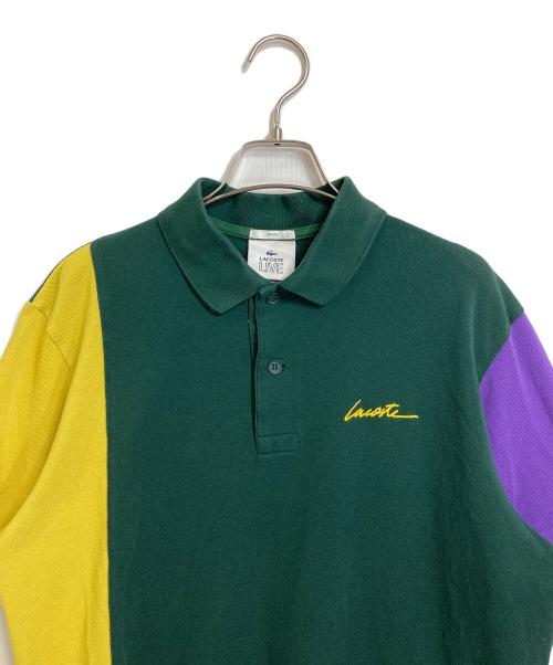 LACOSTE LIVE（ラコステライブ）LACOSTE LIVE (ラコステライブ) カラーブロッキングポロシャツ　コットンポロシャツ グリーン×イエロー×パープル サイズ:Sの古着・服飾アイテム