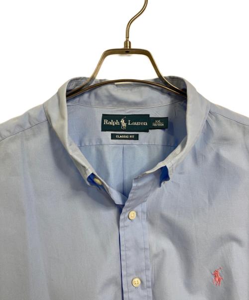 RALPH LAUREN（ラルフローレン）RALPH LAUREN (ラルフローレン) 【古着】半袖シャツ　無地　ポニー刺繍　オーバーサイズ　CLASSIC FIT サックスブルー×ピンク サイズ:XXLの古着・服飾アイテム