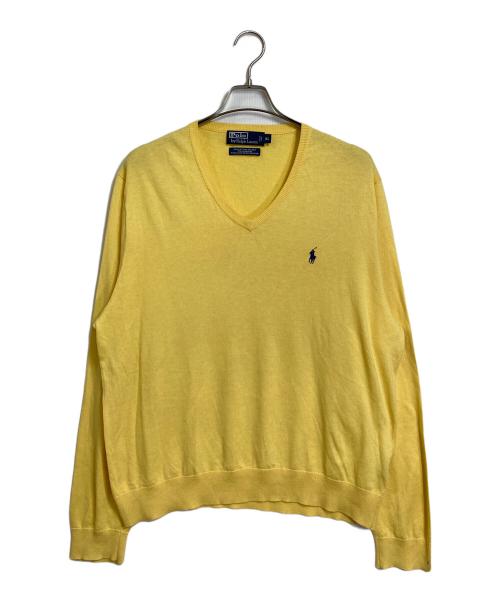 POLO RALPH LAUREN（ポロ・ラルフローレン）POLO RALPH LAUREN (ポロ・ラルフローレン) コットンシルクカシミャ混Vネックニット イエロー サイズ:XLの古着・服飾アイテム