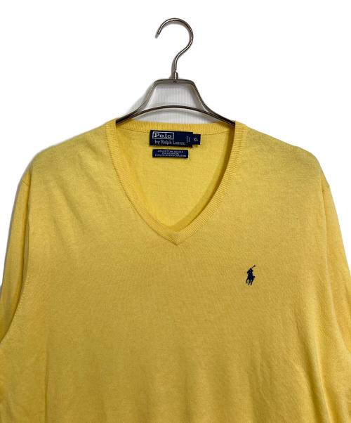 POLO RALPH LAUREN（ポロ・ラルフローレン）POLO RALPH LAUREN (ポロ・ラルフローレン) コットンシルクカシミャ混Vネックニット イエロー サイズ:XLの古着・服飾アイテム