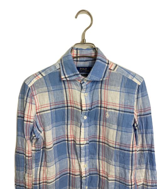 POLO RALPH LAUREN（ポロ・ラルフローレン）POLO RALPH LAUREN (ポロ・ラルフローレン) リネンシャツ スカイブルー×ピンク サイズ:XXSの古着・服飾アイテム