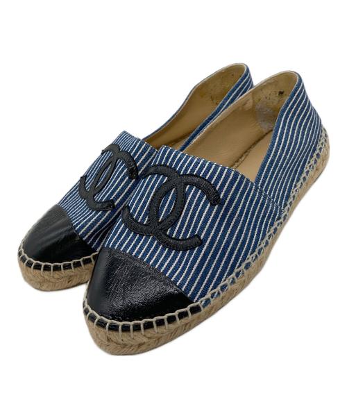 CHANEL（シャネル）CHANEL (シャネル) ストライプココマークエスパドリーユ ブルー サイズ:36の古着・服飾アイテム