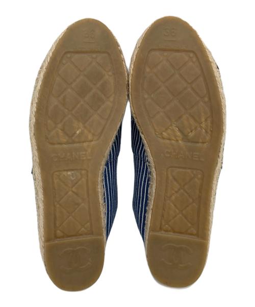 CHANEL（シャネル）CHANEL (シャネル) ストライプココマークエスパドリーユ ブルー サイズ:36の古着・服飾アイテム