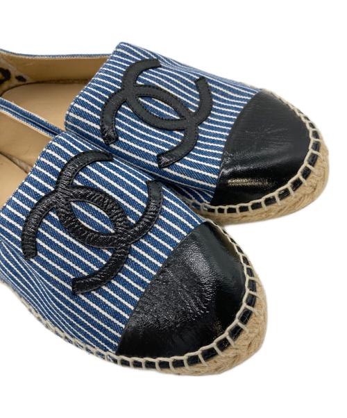 CHANEL（シャネル）CHANEL (シャネル) ストライプココマークエスパドリーユ ブルー サイズ:36の古着・服飾アイテム