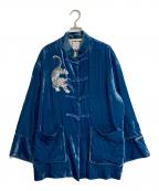 MUKZINムクジン）の古着「レトロ青チャイナシャツ」｜ブルー