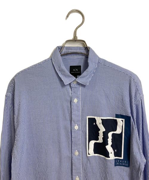 ARMANI EXCHANGE（アルマーニ エクスチェンジ）ARMANI EXCHANGE (アルマーニ エクスチェンジ) コットンシャツ　ストライプ ブルー×ホワイト サイズ:XSの古着・服飾アイテム
