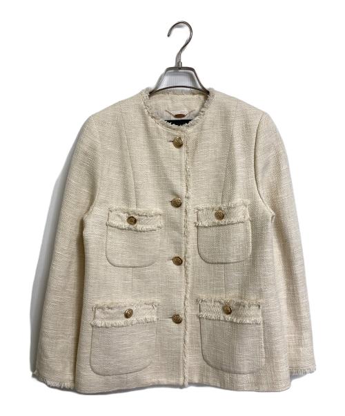 allureville（アルアバイル）allureville (アルアバイル) スラブツイードクルーショートコート ノーカラーツイードジャケット　アウター　ライトアウター　オフィスカジュアル　セレモニー　日本製 アイボリー サイズ:1の古着・服飾アイテム