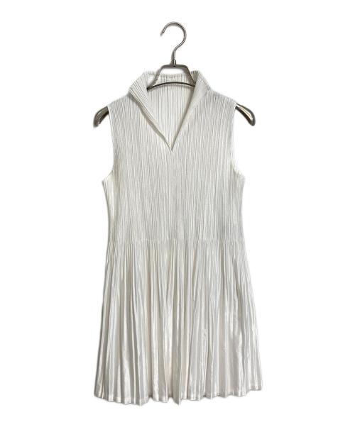 PLEATS PLEASE（プリーツプリーズ）PLEATS PLEASE (プリーツプリーズ) プリーツノースリーブブラウス　デザインブラウス ホワイト サイズ:3の古着・服飾アイテム