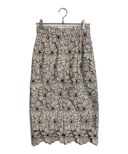 JUSGLITTY（ジャスグリッティー）JUSGLITTY (ジャスグリッティー) 配色レースタイトスカート　セレモニー ベージュ×ブラック サイズ:2 未使用品の古着・服飾アイテム