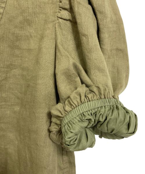 LAUREN RALPH LAUREN（ローレンラルフローレン）LAUREN RALPH LAUREN (ローレンラルフローレン) パフスリーブリネンブラウス　半袖ブラウス　麻　レースアップブラウス オリーブ サイズ:XXSの古着・服飾アイテム