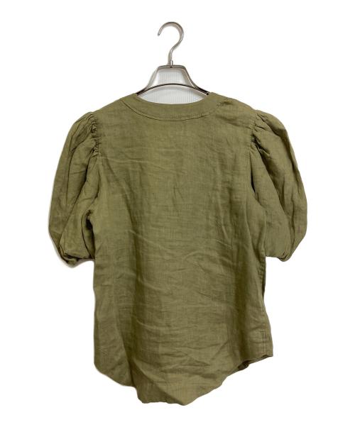 LAUREN RALPH LAUREN（ローレンラルフローレン）LAUREN RALPH LAUREN (ローレンラルフローレン) パフスリーブリネンブラウス　半袖ブラウス　麻　レースアップブラウス オリーブ サイズ:XXSの古着・服飾アイテム