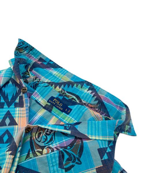 POLO RALPH LAUREN（ポロ・ラルフローレン）POLO RALPH LAUREN (ポロ・ラルフローレン) ネイティブ柄アロハシャツ 総柄シャツ 半袖シャツ ネイビー サイズ:Lの古着・服飾アイテム
