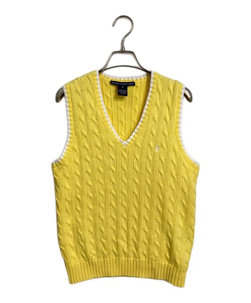 Ralph Lauren GOLF（ラルフローレン ゴルフ）RALPH LAUREN GOLF (ラルフローレン ゴルフ) ケーブルニットベスト 刺繍ポニー イエロー×ホワイト サイズ:Mの古着・服飾アイテム
