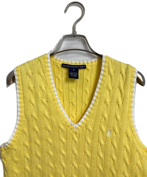 Ralph Lauren GOLF（ラルフローレン ゴルフ）RALPH LAUREN GOLF (ラルフローレン ゴルフ) ケーブルニットベスト 刺繍ポニー イエロー×ホワイト サイズ:Mの古着・服飾アイテム