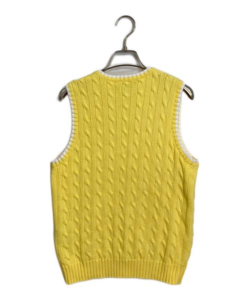 Ralph Lauren GOLF（ラルフローレン ゴルフ）RALPH LAUREN GOLF (ラルフローレン ゴルフ) ケーブルニットベスト 刺繍ポニー イエロー×ホワイト サイズ:Mの古着・服飾アイテム