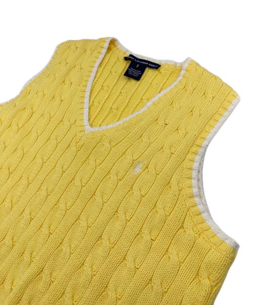 Ralph Lauren GOLF（ラルフローレン ゴルフ）RALPH LAUREN GOLF (ラルフローレン ゴルフ) ケーブルニットベスト 刺繍ポニー イエロー×ホワイト サイズ:Mの古着・服飾アイテム