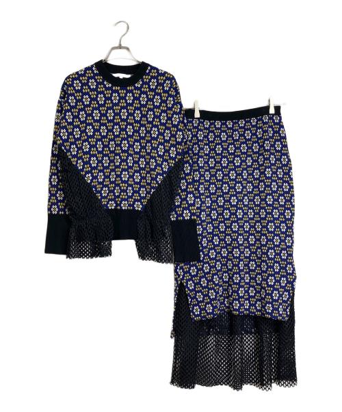 UN3D.（アンスリード）UN3D. (アンスリード) スクエアフラワーニットセットアップ ネイビー サイズ:FREEの古着・服飾アイテム