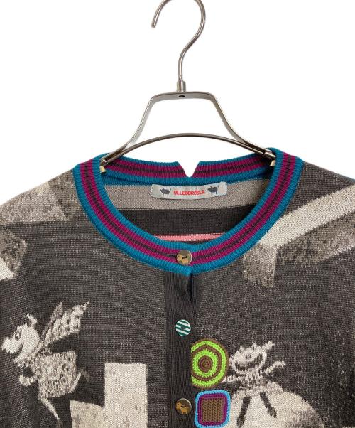 OLLEBOREBLA（アルベロベロ）OLLEBOREBLA (アルベロベロ) ブタさんモチーフ刺繍カーディガン　ブタさん　総柄　日本製 ブラウン サイズ:実寸参照の古着・服飾アイテム