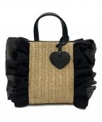 DIANAダイアナ）の古着「ハンドバッグ/フリルカゴバッグ　2WAYバッグ」｜ベージュ×ブラック