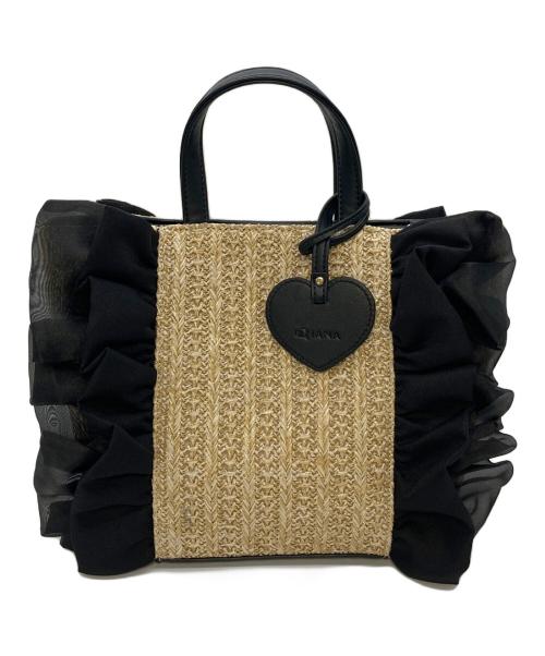 DIANA（ダイアナ）DIANA (ダイアナ) ハンドバッグ/フリルカゴバッグ　2WAYバッグ ベージュ×ブラック サイズ:実寸参照の古着・服飾アイテム