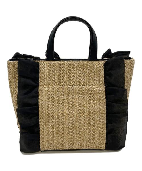 DIANA（ダイアナ）DIANA (ダイアナ) ハンドバッグ/フリルカゴバッグ　2WAYバッグ ベージュ×ブラック サイズ:実寸参照の古着・服飾アイテム